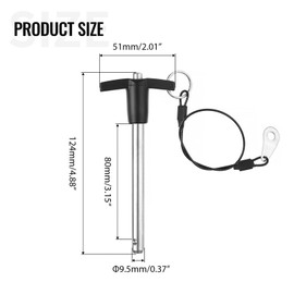 VXCICC T Handle Quick Release Pin 3/8 Inch Diameter,304 Stainless Steel Ball Locking Pin with Push Button Lanyard Usable Length 3.15"(9.5mm x 80mm)