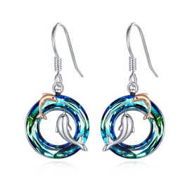 Dolphin Crystal Earrings for Women 925 Sterling Silver Dolphins Dangle Earrings Animal Earrings Jewellery Gifts for Ocean Sea Animal Lovers