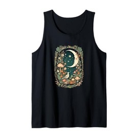 Aesthetic Goblincore and dark Cottagecore Mushroom Moon Bird Tank Top