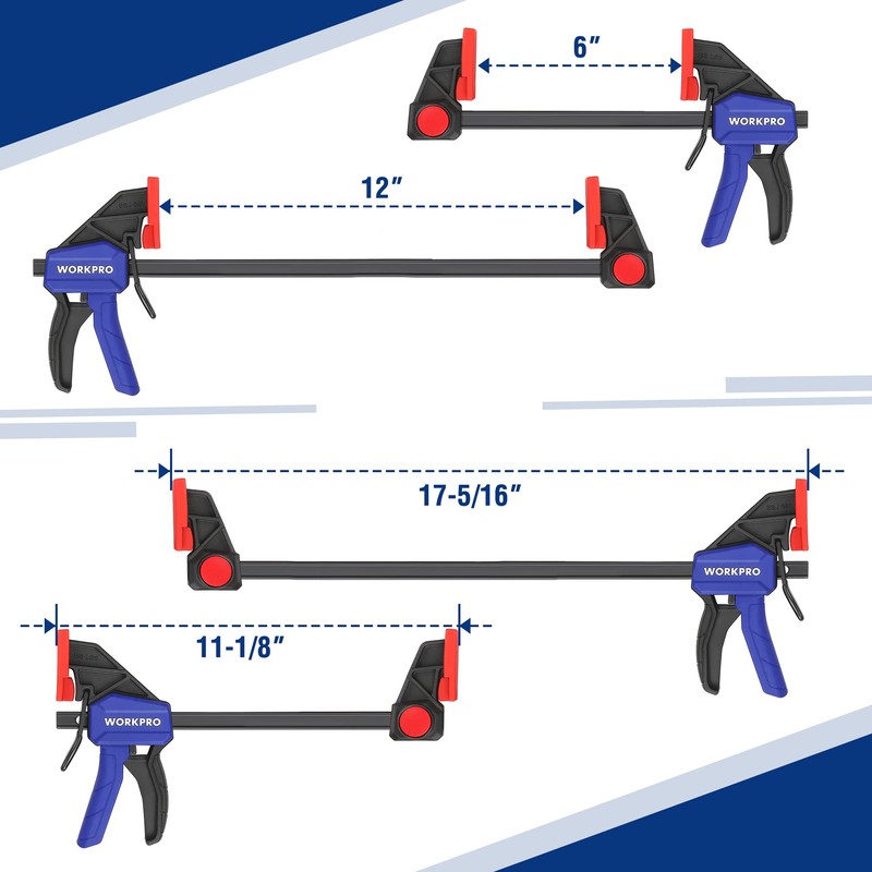 WORKPRO Bar Clamps for Woodworking, 6-Pack One-Handed Clamp/Spreader, 6-Inch (4)