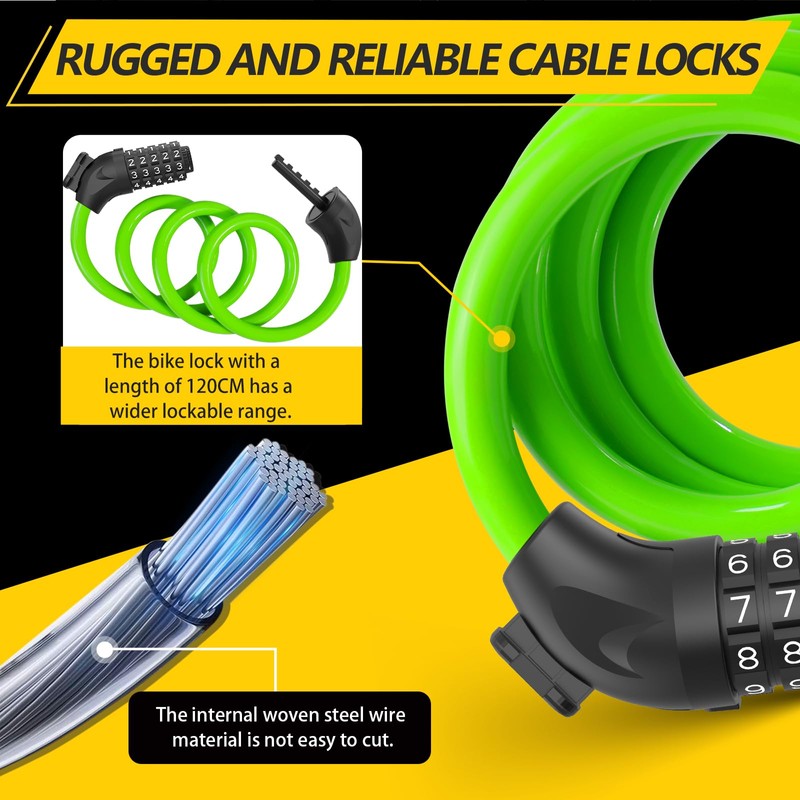 BOLEi Bicycle Lock with Combination Code 12 mm/120 cm, Anti-Theft