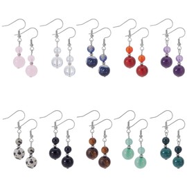 UNICRAFTALE 10 Colors 304 Stainless Steel Genuine Stone Beaded Earrings Chakra Dangle Earring Crystal Lightweight Colorful Gemstone Earring for Women Jewelry Gifts