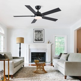 Rayqueen 52 Inch Ceiling Fans with Lights and Remote, Black Ceiling Fan with 5 Blades,3CCT Dimmable LED,6 Speed Reversible DC Motor-Downrod Modern Ceiling Fan For Indoor or Covered Outdoor