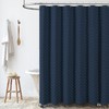 Dynamene Boho Farmhouse Shower Curtain, Navy Blue Fabric Tufted Chevron