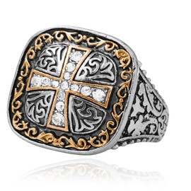 Knight Ring, Knight Templar Ring for Men, Iced Out Gothic Cross Ring Cross Jewelry, Vintage Crusader Cross Ring Hip Hop Cross Band Ring Punk Knights Templar Cross Ring (12)