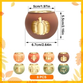 Set of 8 Fall Votive Candle Holder,Glass Tealight Holders with 6 Engraving Patterns,Thanksgiving Candlestick Holder for Home Wedding Table Centerpieces Decoration