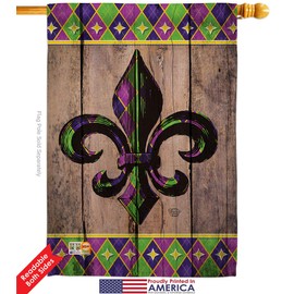 Ornament Collection HS192016-BO-02 Fleur De LYS Interests Impressions Decorative Vertical 28" x 40" Double Sided House Flag Set Aluminum Pole & Bracket Hardware