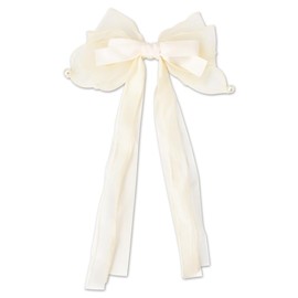 Bow Hair Clips with Long Tail Big Bow Hair Accessories for Women Bow Decor Bridal Hair Clip Pearl Bow Barrette Hair Clip Flower Girl Hair Bows for Wedding First Communion Hair Bows for Girls Ponytail