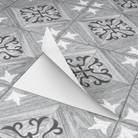 FunStick 15 Sheet Vinyl Flooring Peel and Stick Floor Tile Waterproof Vintage Spanish 12x12 In Grey Floor Tiles Peel and Stick on Grey Laminate Flooring Tiles for Bathroom Kitchen Foyer Basement Walls