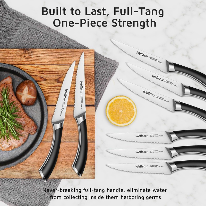 WELLSTAR Steak Knives Set of 8 with Wood Block, 4.75