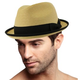 Epoch Men's Classy Travel Crushable 2tone Derby Fedora Upturn Curl Brim Hat (as1, Alpha, s, m, Natural)