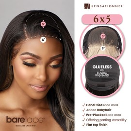 Sensationnel Bare lace 6x5 lacewig - unit 3 lacefrontal glueless synthetic 180 degree preplucked hairline (1B OFFBLACK)
