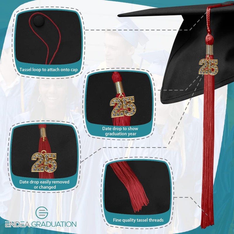 Endea Graduation Single Color Tassel with Gold Bling Charm (Red,