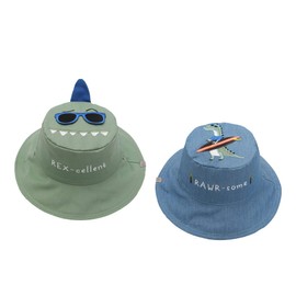FlapjackKids Baby Boys Bucket Sun Hat, Dino Surfer/Dino, 4T US