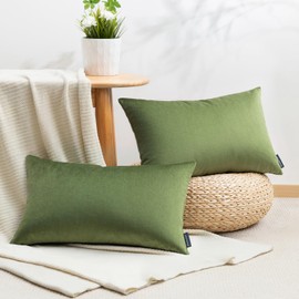 Phantoscope Pack of 2 Velvet Decorative Throw Decorative Pillow Cover Soft Solid Square Cushion Case for Couch Olive Green 12 x 20 inches 30 x 50 cm