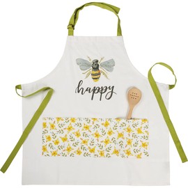 Primitives by Kathy Bee Happy Bee Themed Apron, White, One Size Fits Most