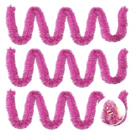 3 Pieces 59 Feet Christmas Foil Tinsel Garland, Metallic Tinsel Twist Garland Shiny Hanging Decorations for Holiday Tree, Party Supplies for Wedding, Birthday, Valentine's Day (Pink)