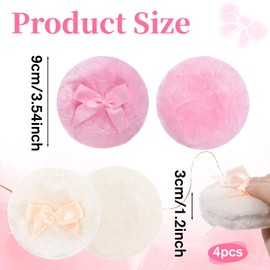 TIESOME 4 Pcs Large Powder Puff, 3.2 Inch Round Pink & Beige Large Soft Washable Fluffy Powder Puff Reusable Dusting Makeup Puffs for Wet Dry Makeup Face Body