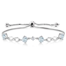 925 Sterling Silver Gemstone Birthstone and Lab Grown Diamond Infinity Bracelet for Women | Round 5MM Gemstones with 2.5MM Accent Stones | Elegant Infinity Link Design | Adjustable up to 9 Inch