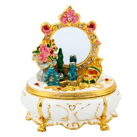 QIFU Furniture Dressing Table Hand Painted Enamel Jeweled Trinket Box Hinged, Unique Gift for Family