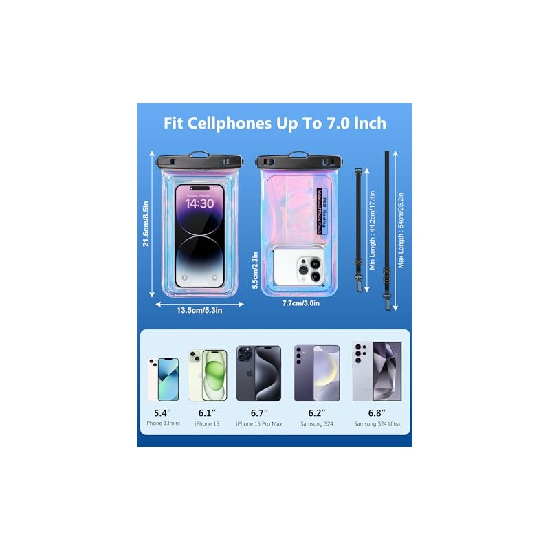 IPX68 Waterproof Phone Pouch with Lanyard - Dazzling Purple