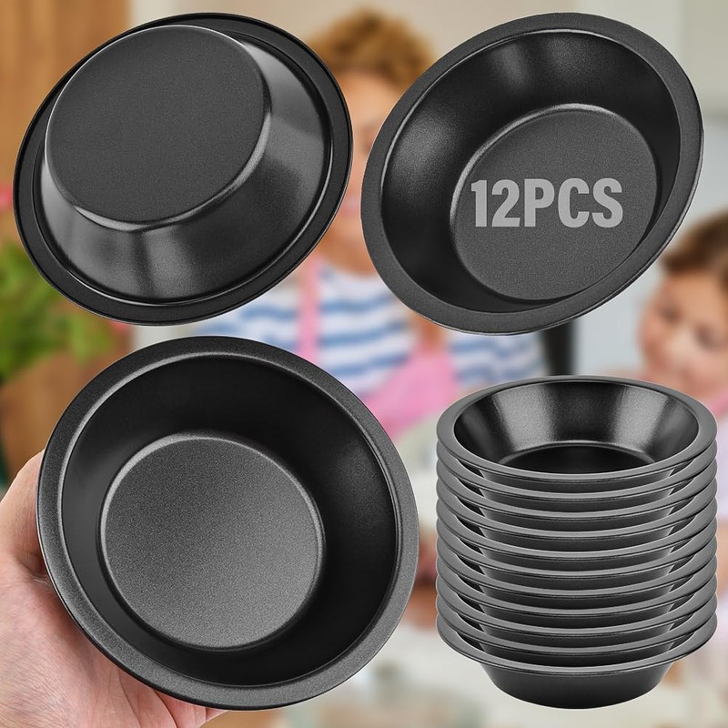 Bibabala 12pcs 5inch Desserts Black Tarts For Baking Round Tin,