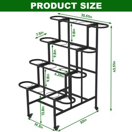 YAGEANNL 4 Tier Flower Display Stand, Metal Flower Bar Stand for Fresh Flowers Without 16pcs Buckets, Heavy Duty Garden Flower Cart Display Stand with Wheels