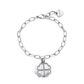 S'Agapõ SSG23 Women's Steel Bracelet with Four Leaf Clover Symbol | Message Collection, 190mm, Stainless Steel