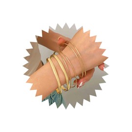 Inilbran Vintage Bangle Bracelet Set Indian Bangle Bracelets Layered Gold Stack Textured Bracelets Vintage Cable Smooth Bracelets Multi Glossy Textured Bracelets (6PCS)