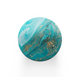 1 x Round Coaster - Turquoise Marble Gold Glitter Ooze MDF Gift #15196