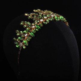 Teyglen Bridal Crystal Headband Green Rhinestone Wedding Headband Hair Crown Handmade Crystal Headband Tiara Bridal Headpiece Hair Accessories for Women Party Prom (Green)
