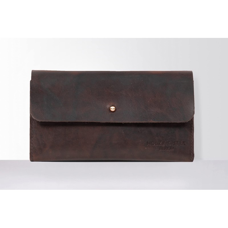 Holzrichter Berlin Women's Wallet (M) Elegant Button Leather Purse Brown