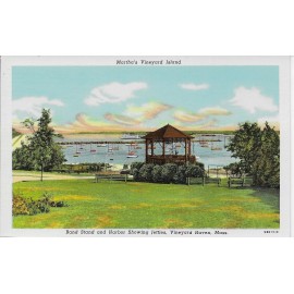 Curt Teich Band Stand & Harbor Jetties, Vineyard Haven, Massachusetts, 1949 --POSTCARD