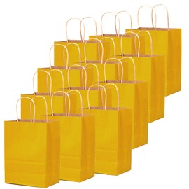 qiqee 100PCS Gift Bag with Handles Bulk Bright Yellow Paper Bags Multiple Uses (11"x5"x8" Medium Size)