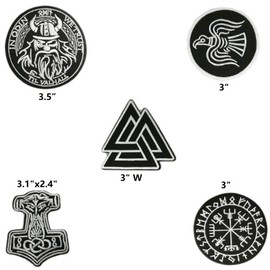 5pcs Set Vikings Iron On Patches Embroidered Norse Rune Badge in Odin WE Trust Emblem