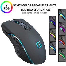 AVEDISTANTE Ratón Inalámbrico 2.4 G Recargable RGB Ratón para Juegos Silencioso Clic Compatible con PC, Mac, Android, Windows