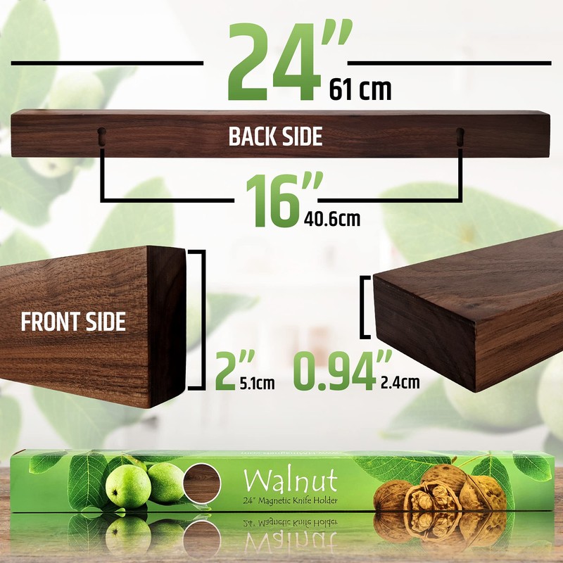 Premium 24 Inch (Large Size) Dark Walnut Wood Magnetic Knife
