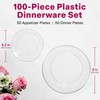 Aya's 100 Clear Plastic Plates Disposable, Premium Heavy-Duty Plastic Plates