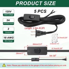 PATIKIL 8.2 Feet 18AWG Lamp Cord with Plug, 5 Set SPT-2 UL List Lamp Power Cord Stripped Ends Ready for Wiring Lamp Wire with Wire Connectors for Light Replacement DIY, Black