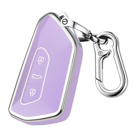 FT FUNTOR FT FUNTOR Autoschlssel Hlle fr VW,3 Tasten TPU fr Golf 8 Schlsselhlle,Kompatibel mit VW Golf 8 ID.3 ID.4 Seat Leon Seat Tarraco Seat Ateca Formentor mit Silbernem Rand (B-Lila)