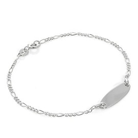 jewellerybox 925 Sterling Silver Figaro Chain Engraved Identity Plate 17.7 cm Bracelet, Sterling Silver, Easy to use