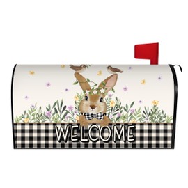 Spring Easter Mailbox Cover 21x18 Inch, Spring Bunny Post Letter Box Covers, Spring Summer Easter Seasonal Magnetic Waterproof Mail Wraps for Outdoor Yard Garden Standard Mailbox Decor