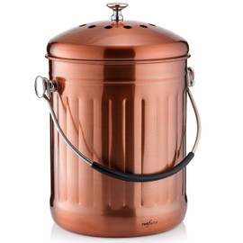 RED FACTOR RED FACTOR Premium Compost Bin for Kitchen Countertop - Stainless Steel Food Waste Bucket with Innovative Dual Filter Technology - Includes Spare Filters (Matt Copper, 1.3 Gallon)