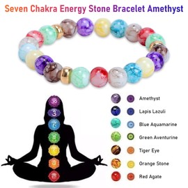 7 Chakra Bracelets for Women and Men, Natural Stone Bohemian Bracelet with Amethyst, Lapis Lazuli, Aquamarine, Aventurine, Tiger’s Eye, Carnelian, and Red Agate – Spiritual Healing and Meditation Jewe