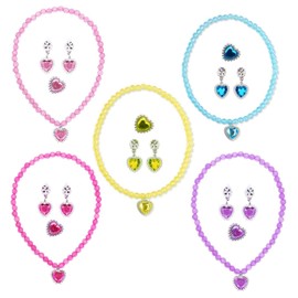 JZK 5x Princess jewellery set for girls, kids jewellery toys necklace earrings ring, princess fancy dress up costume accessories for pajama party, little girls birthday party favours gift