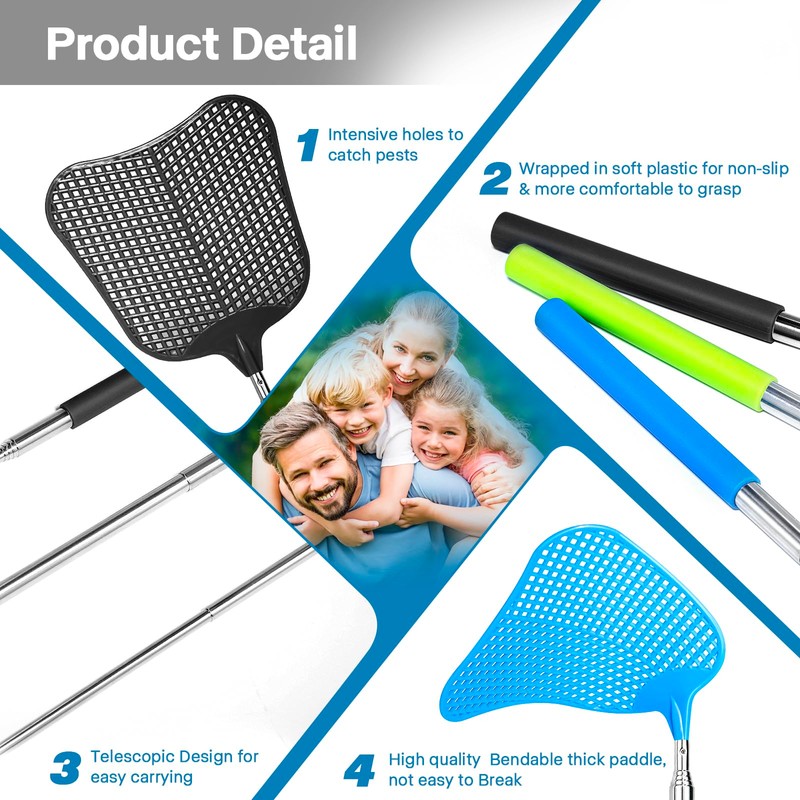 Telescopic Fly Swatter, Begonia Fly Swatter for Indoors,Manual Plastic Flyswatter