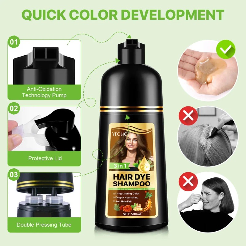 Shampoo Tinte Yecuce 500ml Cubre Canas Nutre Castaño