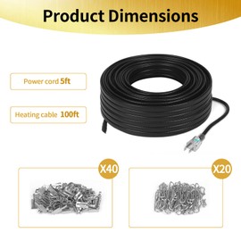 100FT 120V Roof Heating Cable Self-Regulating Temperature Pipe Water Pipe Freeze Protection for Roof Metal Plastic Home Pipes Faucet Valve SA03