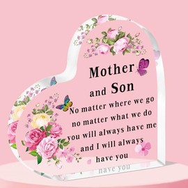 QMVMV Gifts for Mum Heart-Shaped Acrylic Plaque Mum Gifts from Son Birthday Thanksgiving Mother's Day Gift for Mother