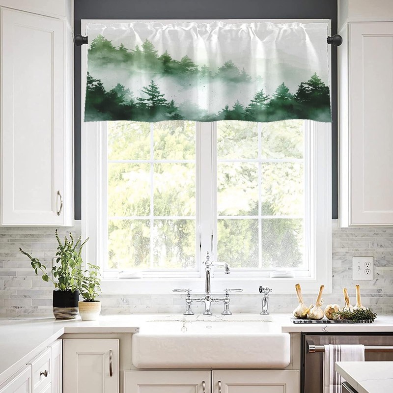 Emvency 2 Pack Valances Window Treatments, Misty Forest Green Nature